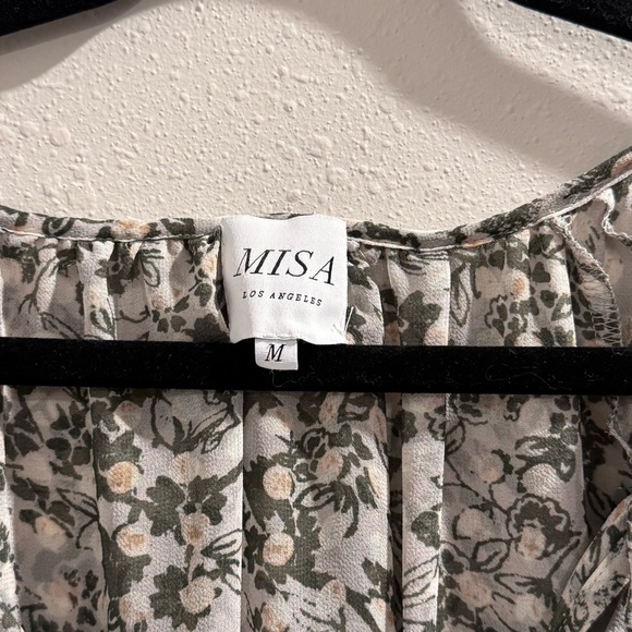 MISA Los Angeles Medium Green Floral Penelope Mini Dress Chiffon Tiered Cocktail - Picture 3 of 6